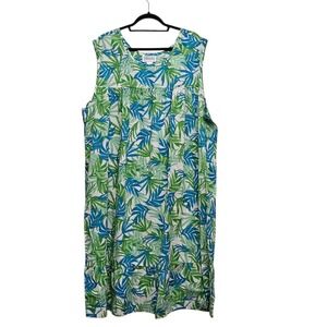 Easy Essentials Muumuu House Dress Women 4X Green Blue Tropical Palm Leaf Tiered